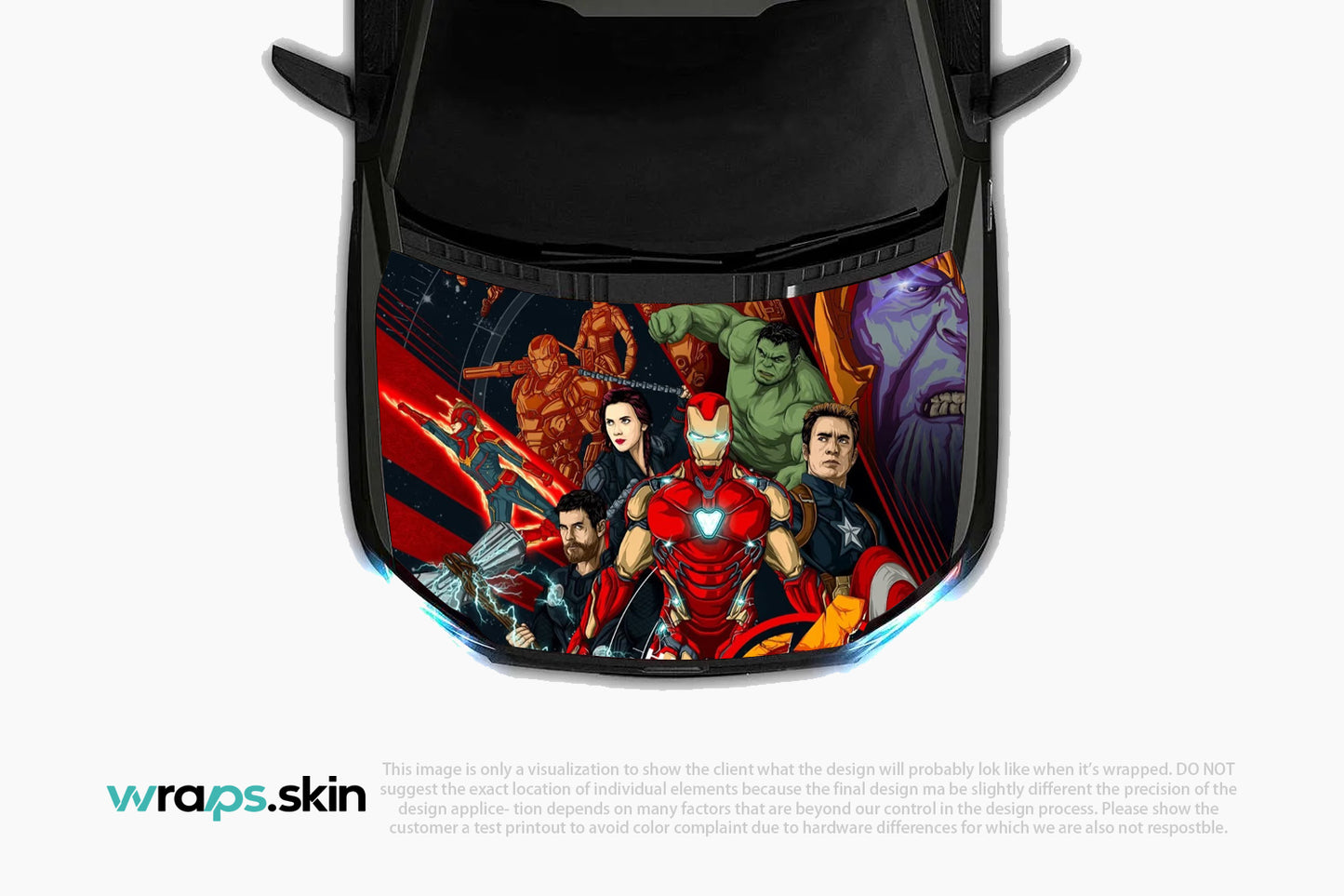 Custom Superhero-Themed Car Hood Wrap